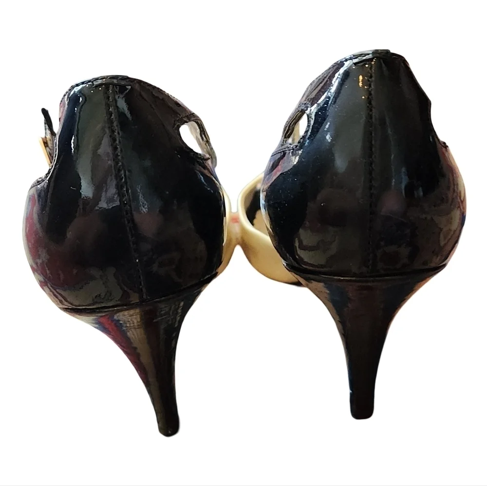 BCBG PARIS Black and Butter Yellow Heels with Ankle Straps - Picture 3 of 6